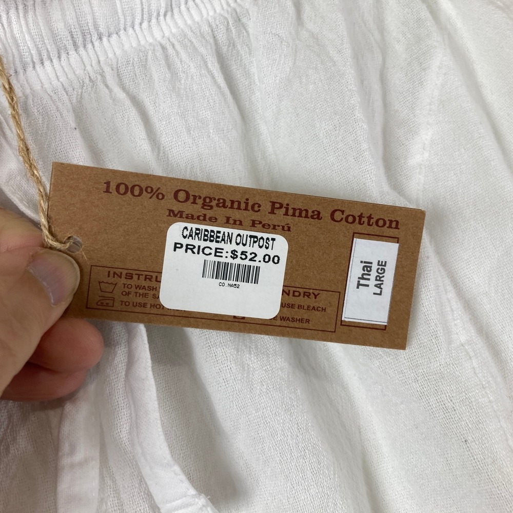 NWT Cotton Natural Sz L Wide Leg Pants White Organic Pima Cotton Boho Beach - Picture 4 of 7